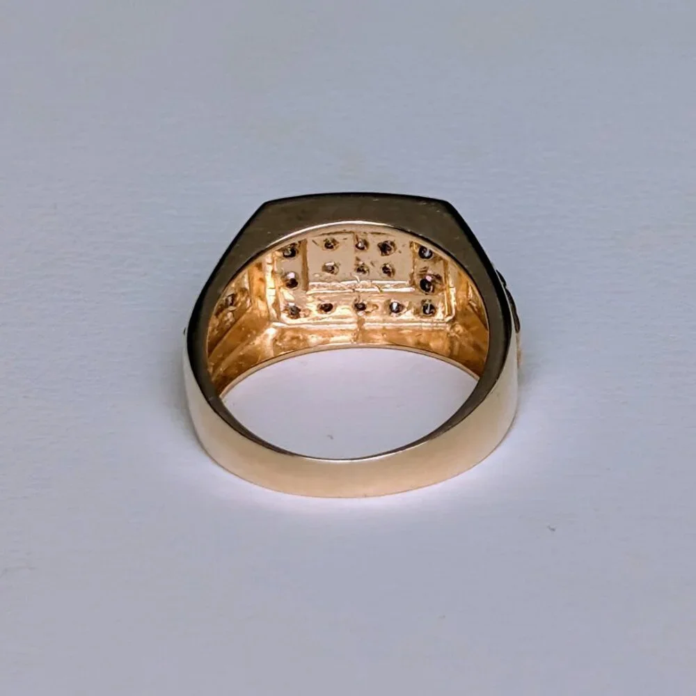 Designer Men's Men Solid 14K Yellow Gold Genuine Diamond Cluster Signet RING P